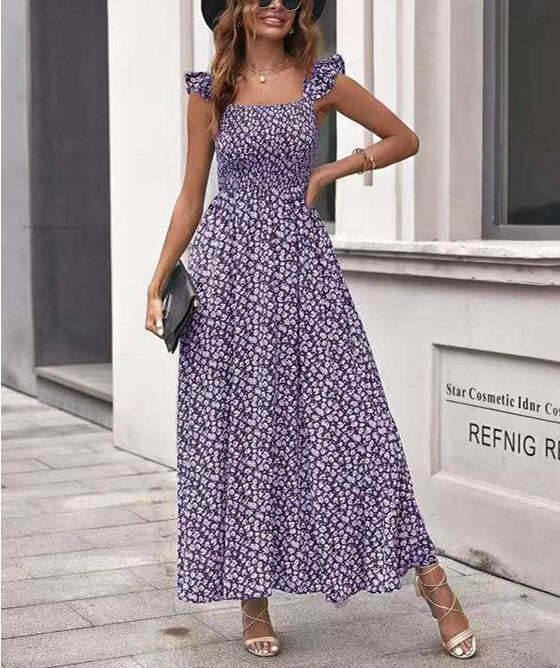 Vintage Olive Floral Square Collar Dress - Y2K Fashion with Coquette & Grunge Aesthetics