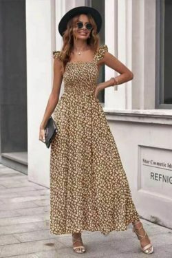 Vintage Olive Floral Square Collar Dress - Y2K Fashion with Coquette & Grunge Aesthetics