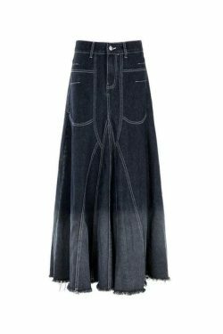 Vintage Ombre Splice Raw Hem Mermaid Denim Maxi Skirt in Y2K Fashion Aesthetic
