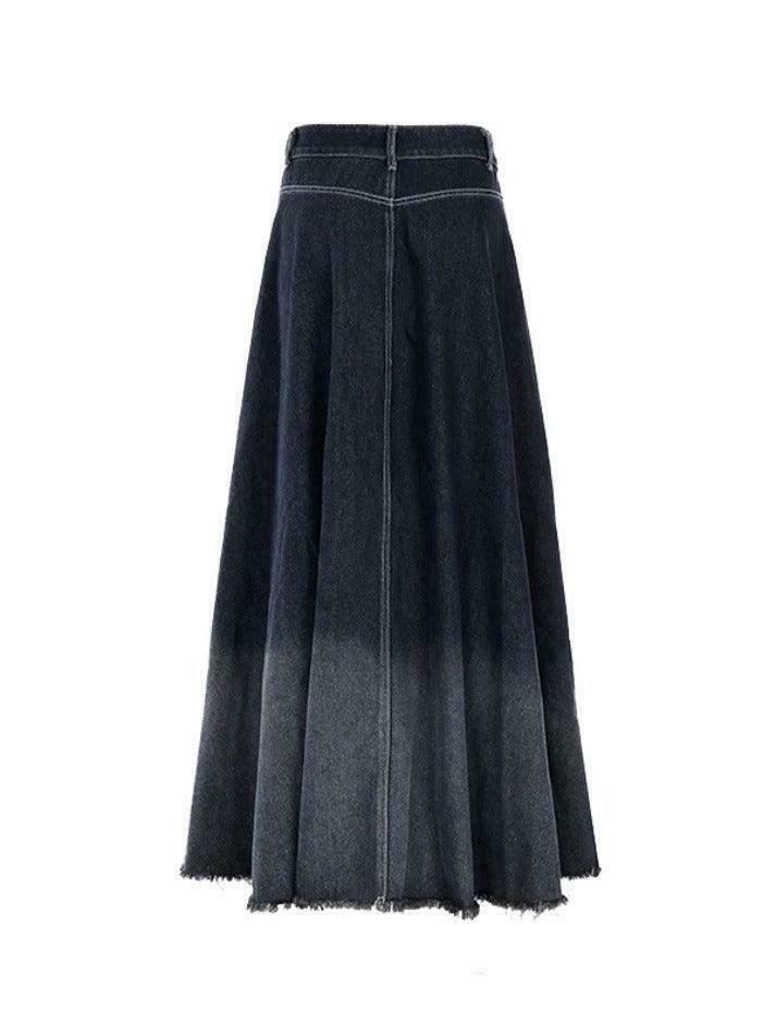 Vintage Ombre Splice Raw Hem Mermaid Denim Maxi Skirt in Y2K Fashion Aesthetic Vintage Ombre Splice Raw Hem Mermaid Denim Maxi Skirt in Y2K Fashion Aesthetic