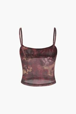 Vintage Paisley Mesh Cami: Y2K Aesthetic Top - Coquette & Grunge Fashion