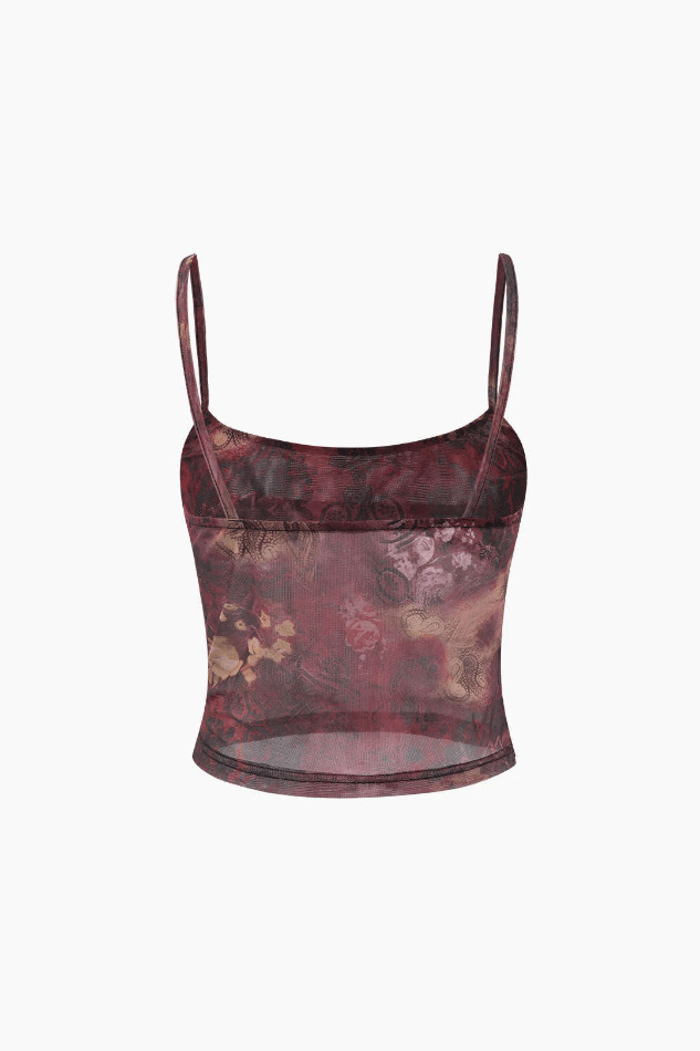 Vintage Paisley Mesh Cami: Y2K Aesthetic Top - Coquette & Grunge Fashion