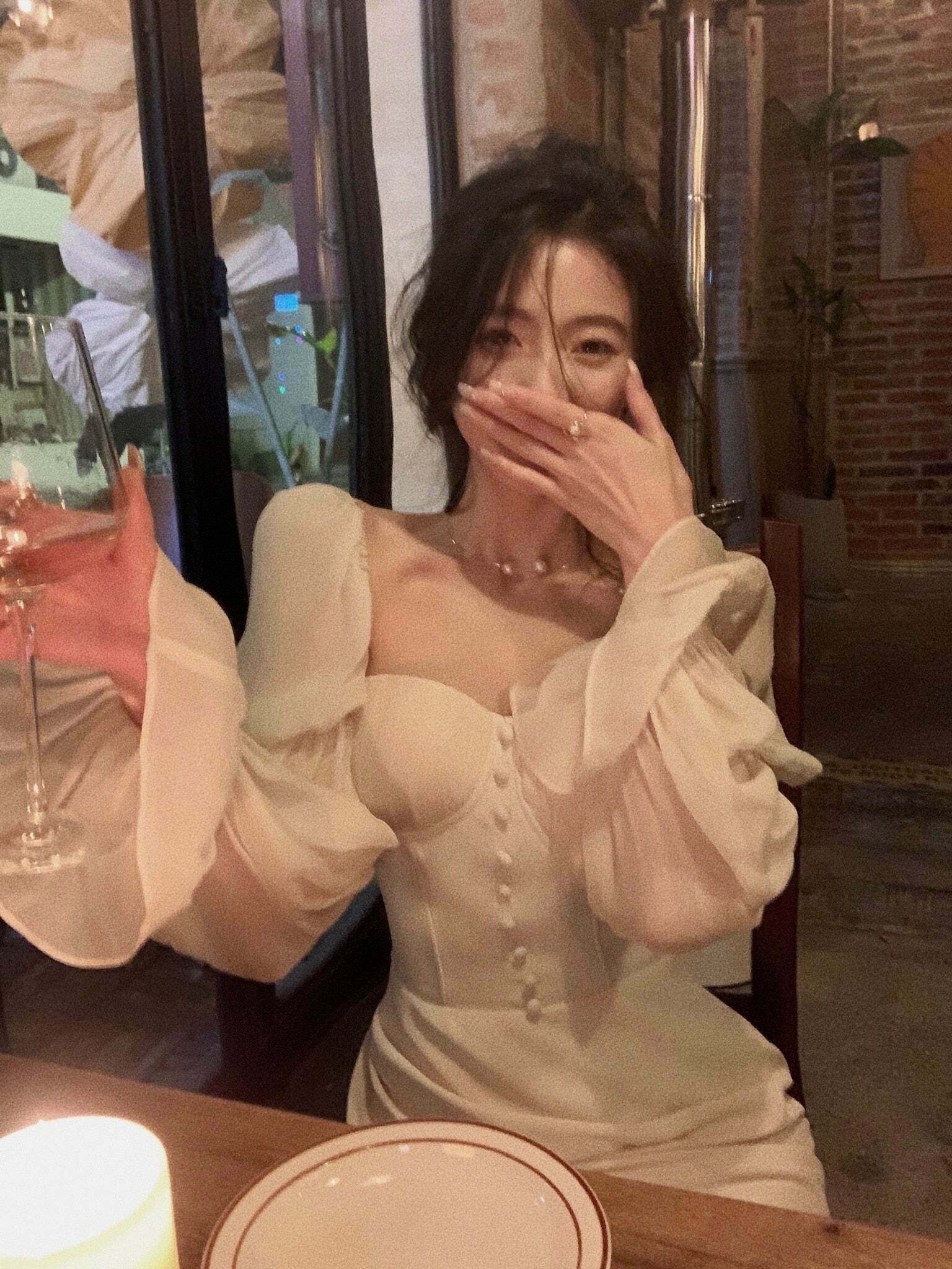 Vintage Pearl Elegance Midi Dress with Puff Sleeves - Y2K Fashion Aesthetic for Women