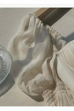 Vintage Pearl Elegance Midi Dress with Puff Sleeves - Y2K Fashion Aesthetic for Women