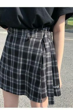 Vintage Plaid College Skirt - Y2K Fashion Aesthetic with Coquette and Grunge Style