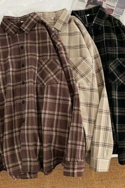 Vintage Plaid Sleeved Shirt for Y2K Fashion Enthusiasts