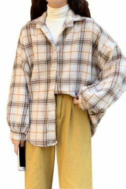 Vintage Plaid Sleeved Shirt for Y2K Fashion Enthusiasts