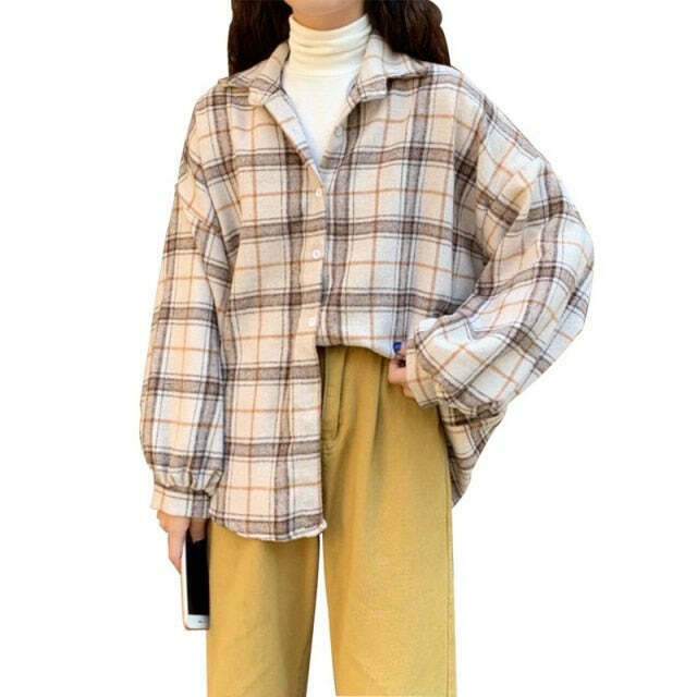 Vintage Plaid Sleeved Shirt for Y2K Fashion Enthusiasts