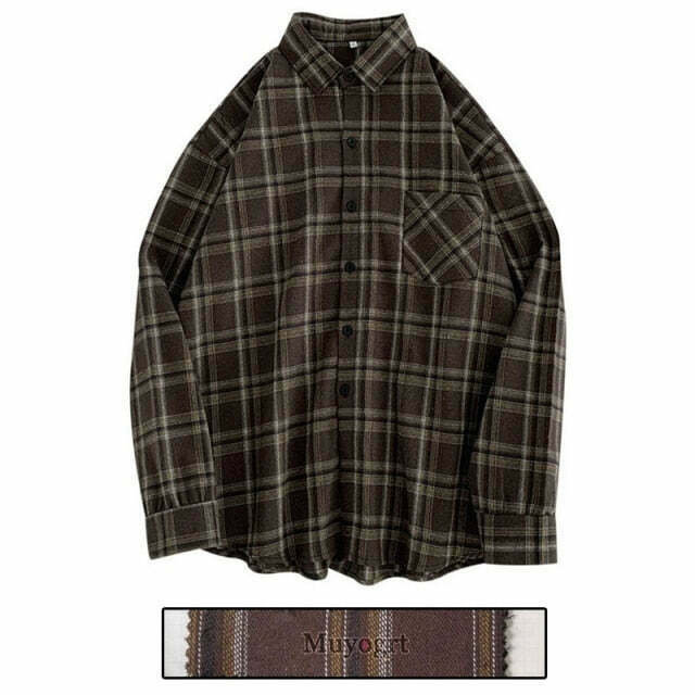 Vintage Plaid Sleeved Shirt for Y2K Fashion Enthusiasts