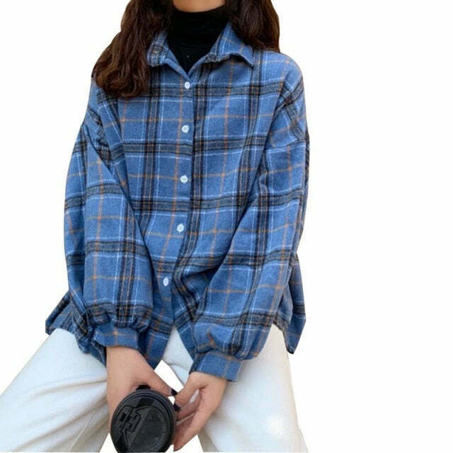 Vintage Plaid Sleeved Shirt for Y2K Fashion Enthusiasts