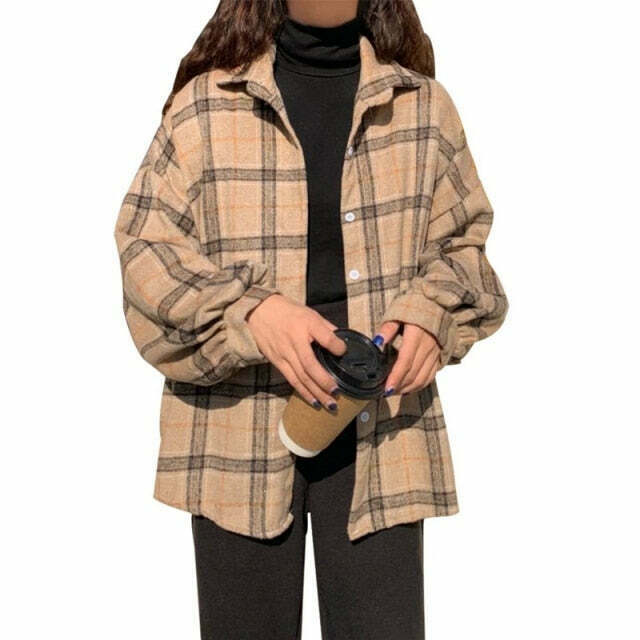 Vintage Plaid Sleeved Shirt for Y2K Fashion Enthusiasts