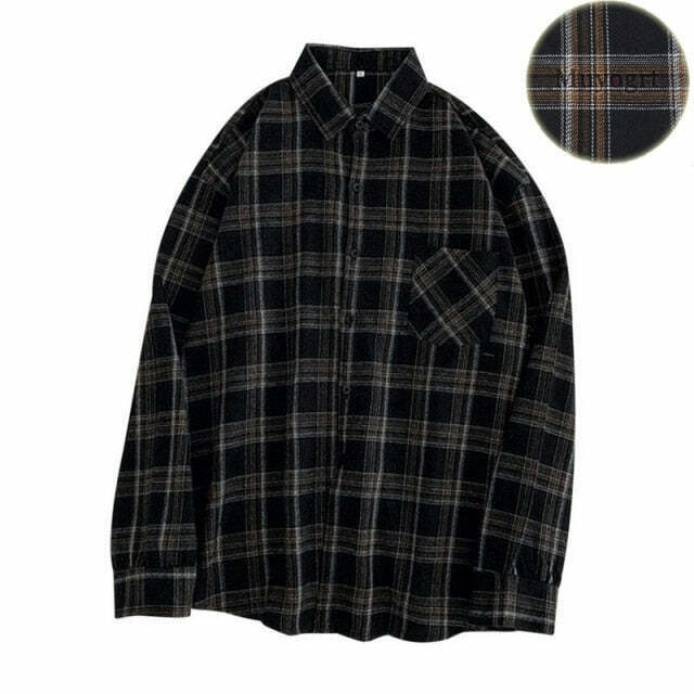 Vintage Plaid Sleeved Shirt for Y2K Fashion Enthusiasts
