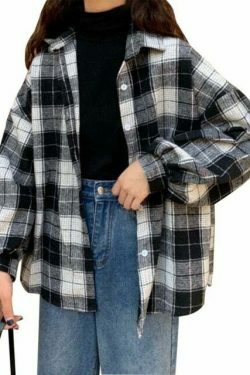 Vintage Plaid Sleeved Shirt for Y2K Fashion Enthusiasts