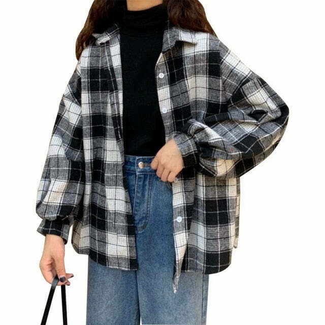 Vintage Plaid Sleeved Shirt for Y2K Fashion Enthusiasts