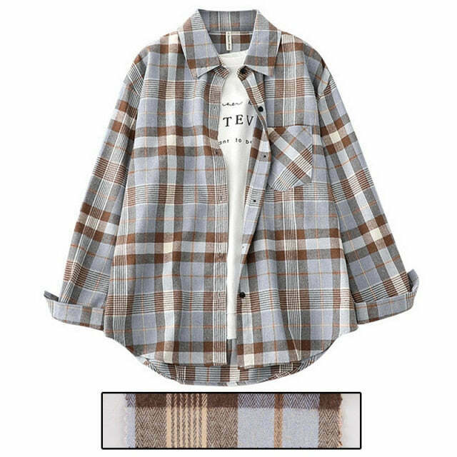 Vintage Plaid Sleeved Shirt for Y2K Fashion Enthusiasts