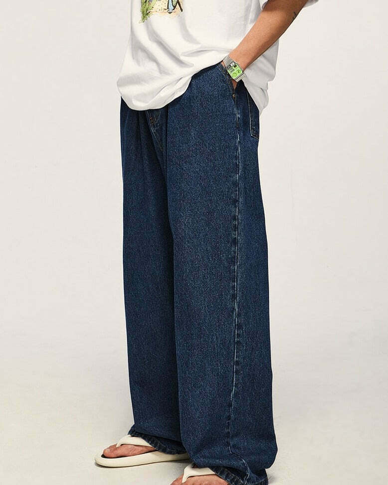 Vintage Pleat Front Wide Leg Jeans - Y2K Fashion Aesthetic for Women - Coquette Style Grunge Outfits