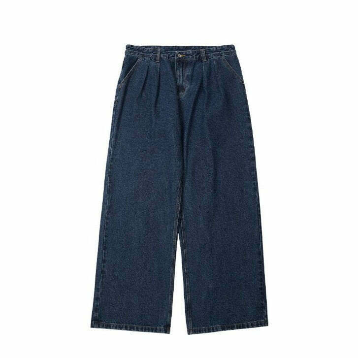 Vintage Pleat Front Wide Leg Jeans - Y2K Fashion Aesthetic for Women - Coquette Style Grunge Outfits