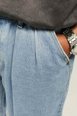 Vintage Pleat Front Wide Leg Jeans - Y2K Fashion Aesthetic for Women - Coquette Style Grunge Outfits