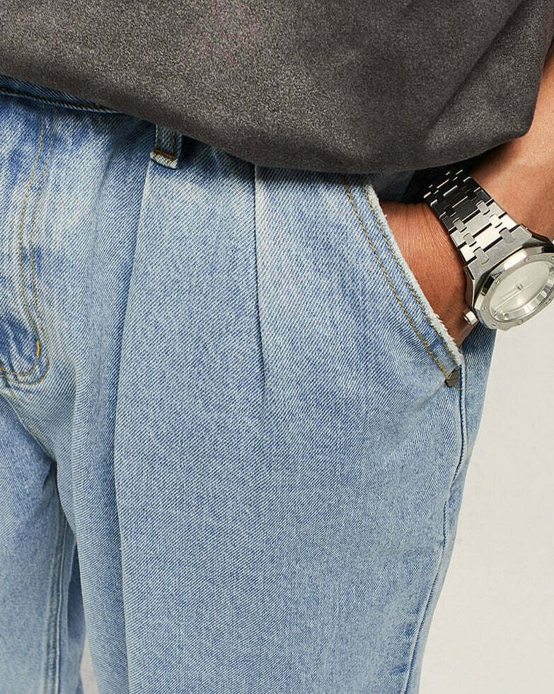 Vintage Pleat Front Wide Leg Jeans - Y2K Fashion Aesthetic for Women - Coquette Style Grunge Outfits