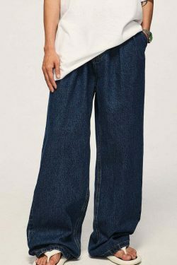 Vintage Pleat Front Wide Leg Jeans - Y2K Fashion Aesthetic for Women - Coquette Style Grunge Outfits