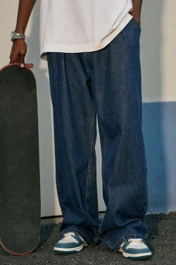 Vintage Pleat Front Wide Leg Jeans - Y2K Fashion Aesthetic for Women - Coquette Style Grunge Outfits