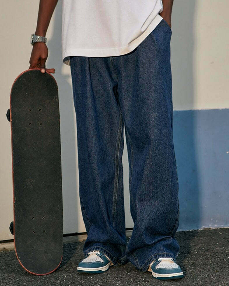 Vintage Pleat Front Wide Leg Jeans - Y2K Fashion Aesthetic for Women - Coquette Style Grunge Outfits