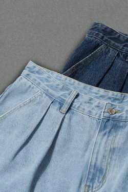 Vintage Pleat Front Wide Leg Jeans - Y2K Fashion Aesthetic for Women - Coquette Style Grunge Outfits