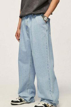 Vintage Pleat Front Wide Leg Jeans - Y2K Fashion Aesthetic for Women - Coquette Style Grunge Outfits