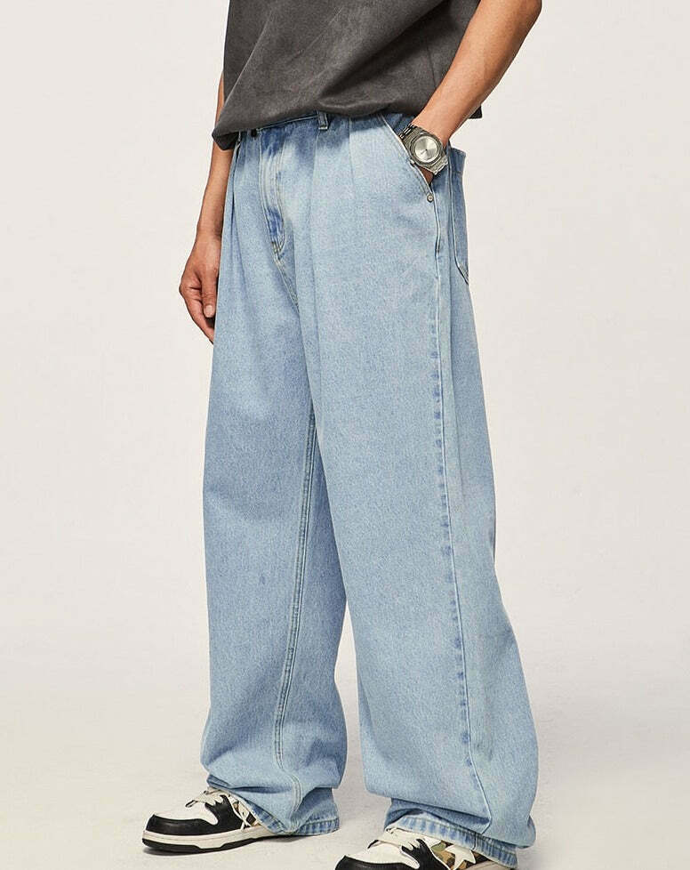 Vintage Pleat Front Wide Leg Jeans - Y2K Fashion Aesthetic for Women - Coquette Style Grunge Outfits