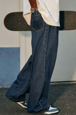 Vintage Pleat Front Wide Leg Jeans - Y2K Fashion Aesthetic for Women - Coquette Style Grunge Outfits