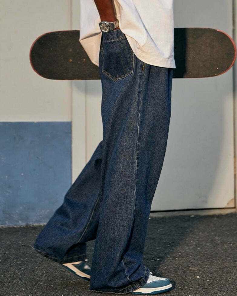 Vintage Pleat Front Wide Leg Jeans - Y2K Fashion Aesthetic for Women - Coquette Style Grunge Outfits