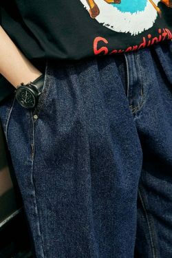 Vintage Pleat Front Wide Leg Jeans - Y2K Fashion Aesthetic for Women - Coquette Style Grunge Outfits