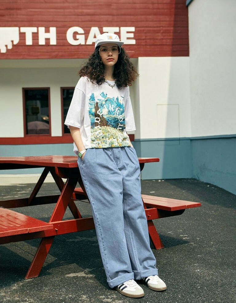 Vintage Pleat Front Wide Leg Jeans - Y2K Fashion Aesthetic for Women - Coquette Style Grunge Outfits