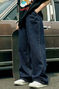 Vintage Pleat Front Wide Leg Jeans - Y2K Fashion Aesthetic for Women - Coquette Style Grunge Outfits