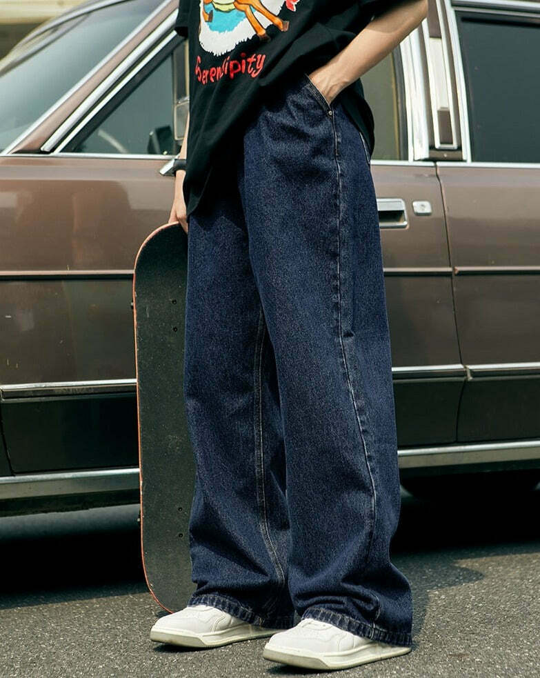 Vintage Pleat Front Wide Leg Jeans - Y2K Fashion Aesthetic for Women - Coquette Style Grunge Outfits