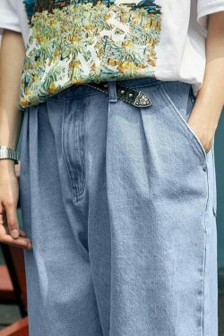 Vintage Pleat Front Wide Leg Jeans - Y2K Fashion Aesthetic for Women - Coquette Style Grunge Outfits