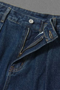 Vintage Pleat Front Wide Leg Jeans - Y2K Fashion Aesthetic for Women - Coquette Style Grunge Outfits