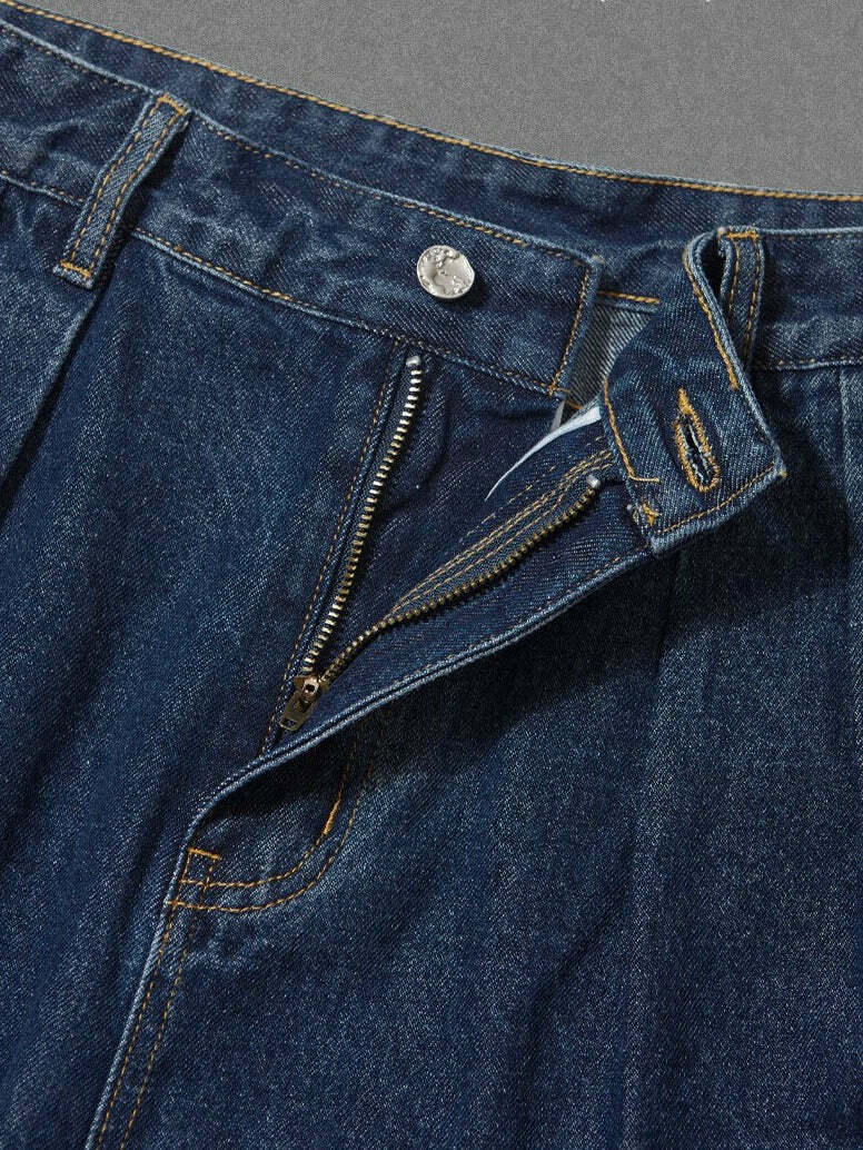 Vintage Pleat Front Wide Leg Jeans - Y2K Fashion Aesthetic for Women - Coquette Style Grunge Outfits