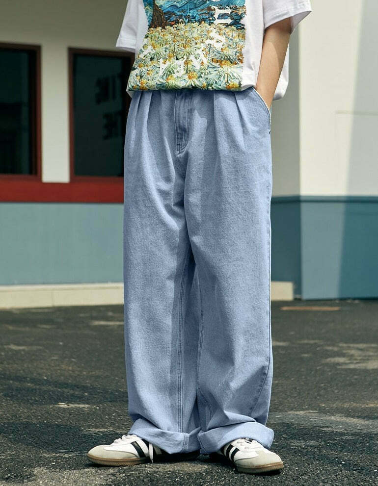 Vintage Pleat Front Wide Leg Jeans - Y2K Fashion Aesthetic for Women - Coquette Style Grunge Outfits