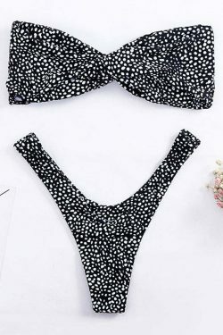 Vintage Polka Dot High Cut Bandeau Bikini - Y2K Fashion Retro Swimwear