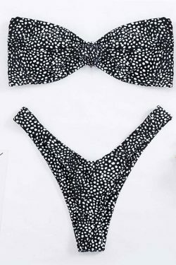 Vintage Polka Dot High Cut Bandeau Bikini - Y2K Fashion Retro Swimwear