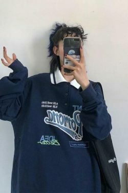 Vintage Polo Sweatshirt - Y2K Aesthetic Coquette Grunge Style Cute Tops Pastel Goth