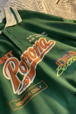 Vintage Polo Sweatshirt - Y2K Aesthetic Coquette Grunge Style Cute Tops Pastel Goth