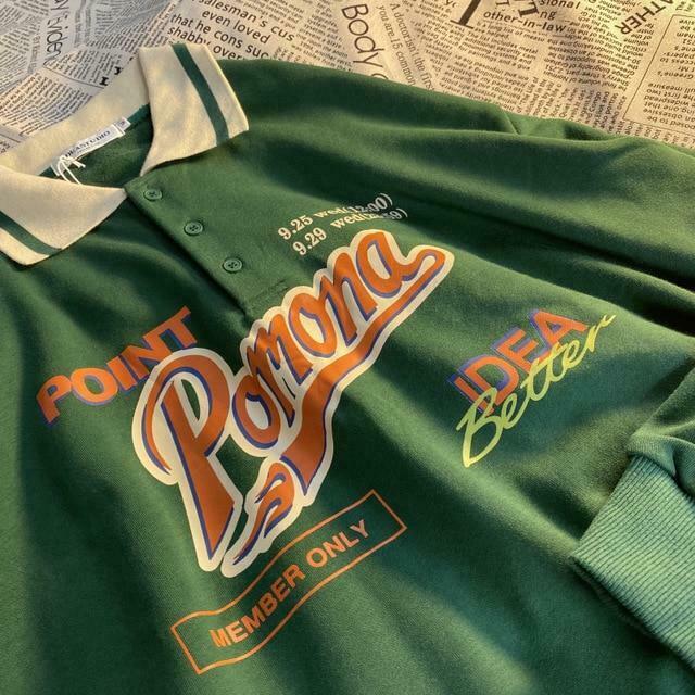 Vintage Polo Sweatshirt - Y2K Aesthetic Coquette Grunge Style Cute Tops Pastel Goth