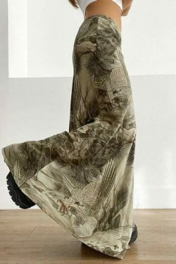 Vintage Print Low Rise Shift Midi Skirt - Y2K Fashion Coquette Aesthetic