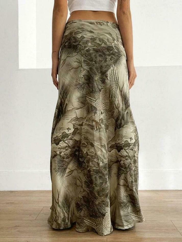 Vintage Print Low Rise Shift Midi Skirt - Y2K Fashion Coquette Aesthetic Vintage Print Low Rise Shift Midi Skirt - Y2K Fashion Coquette Aesthetic