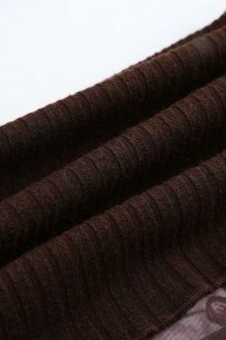 Vintage Print Off Shoulder Mesh Splice Long Sleeve Knit Sweater