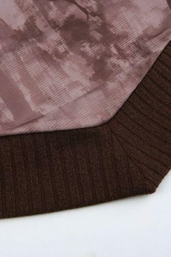 Vintage Print Off Shoulder Mesh Splice Long Sleeve Knit Sweater