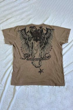 Vintage Print Oversized Tee - Y2K Coquette Grunge Aesthetic Cute Tops & Cargo Skirt