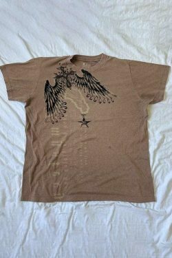 Vintage Print Oversized Tee - Y2K Coquette Grunge Aesthetic Cute Tops & Cargo Skirt